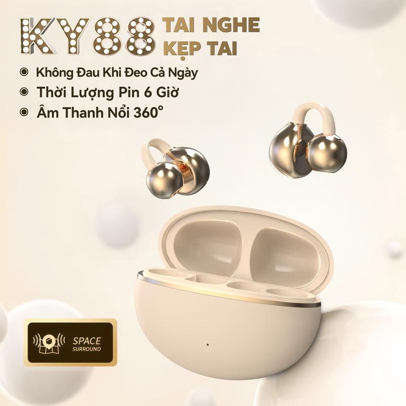  KY88 Tai Nghe Kẹp Tai Thiết kế cầu chữ C Công nghệ nghe hở tai Tự động nhận dạng trái-phải Âm thanh nổi cấp HiFi Điều khiển cảm ứng Chống nước IPX5,Bluetooth 5.49 Hình dạng đá cuội,Freeclip Không có cảm giác khi đeo 