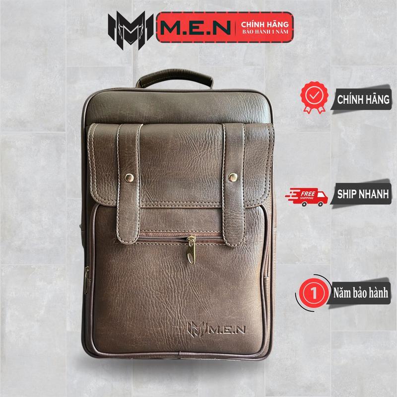 Balo laptop nam nữ da PU cao cấp M.E.N Dafical 2 pát dọc chống nước P264 Bag Kem