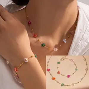 Kalung Bunga Warna Warni Anti Karat Gelang Warna Warni Kalung Titanium Gelang Titanium Kalung Anti Karat Colorful Floral Necklace Bracelet