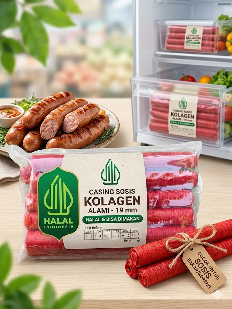 Termurah Kulit sosis colagen Red 19MM Halal / Selongsong kulit sosis Red Bisa dimakan ukuran 19mm Panjang 14meter