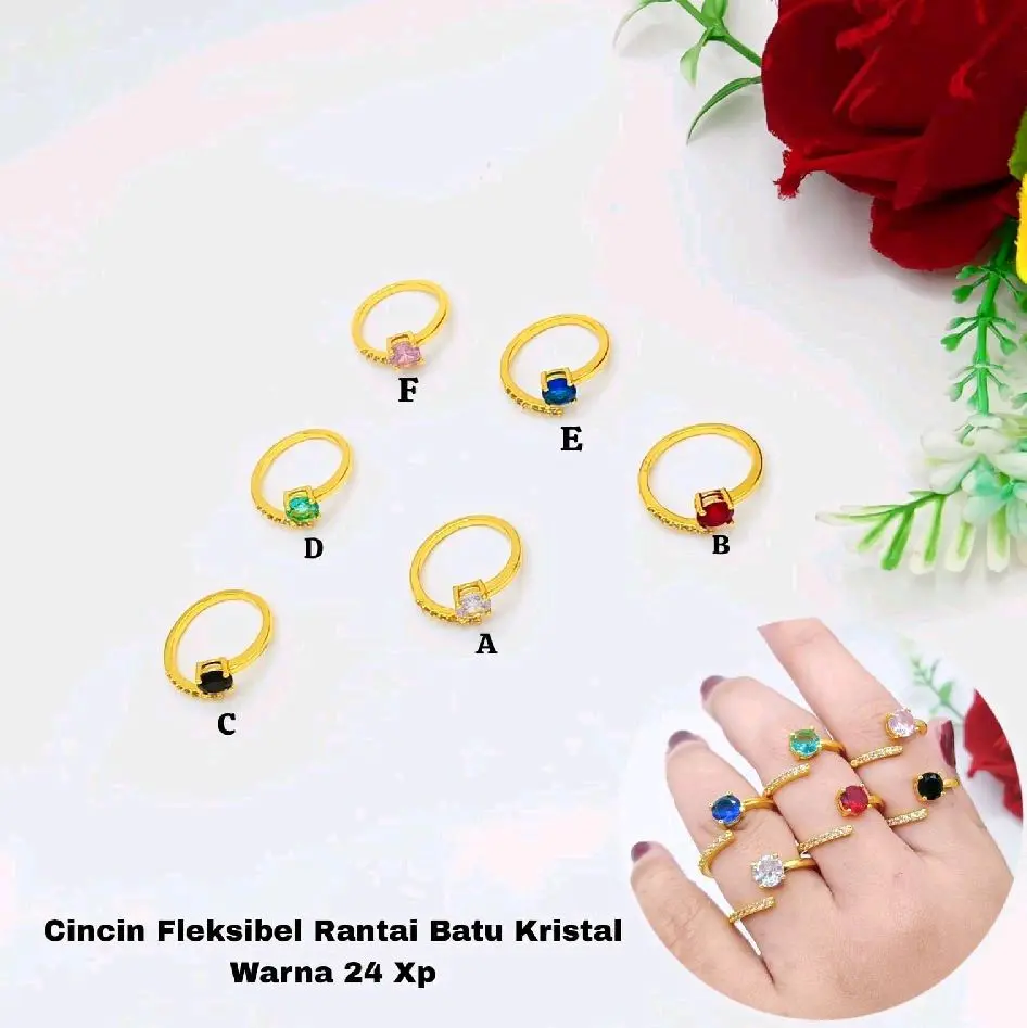 Cincin Fleksibel Rantai Batu Aksesoris Wanita 24k Titanium Tahan Karat Murah