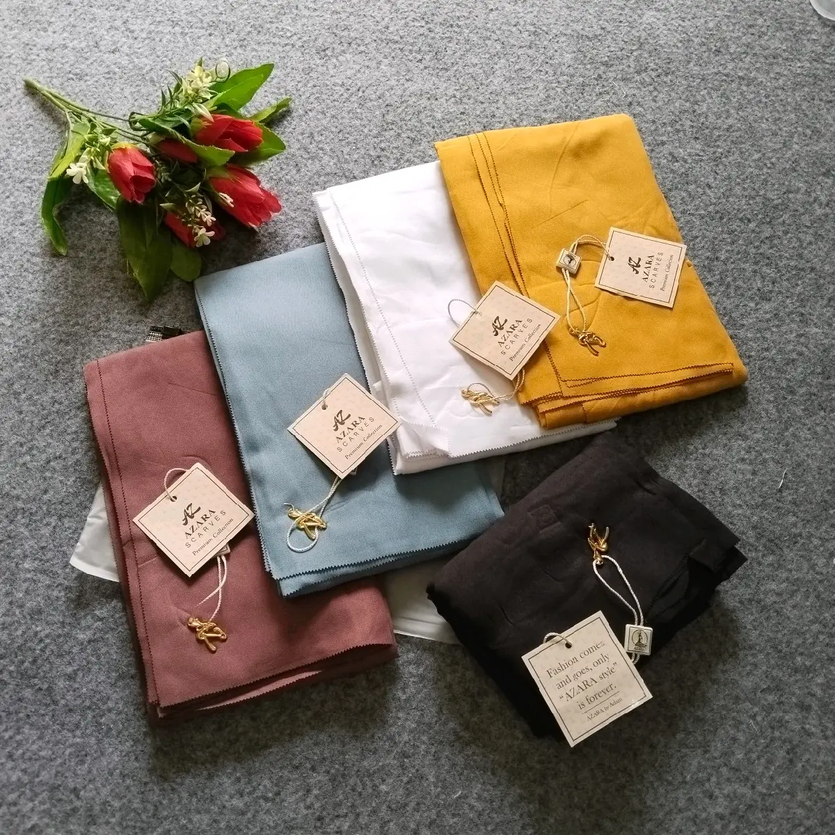Azara Sultan Voal Polos Hijab Segiempat Bahan Voal Premium Metal Logo Pouch / Logo Print Kemasan Plastik ukuran standar
