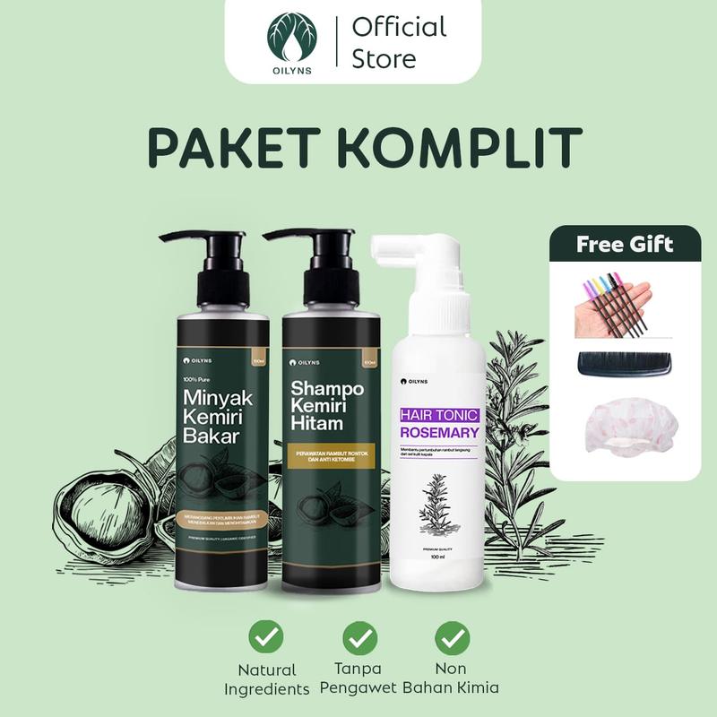 [PAKET KOMPLIT] Minyak Kemiri bakar Shampoo & Hair Tonic Rosemary 100ml -  membantu Melebatkan, Menebalkan, Menghitamkan, Mengatasi Rontok & Ketombe, Perawatan Brewok & Jenggot vitamin rambut 0