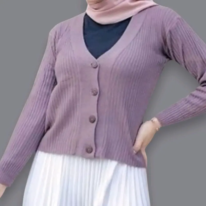 Cardigan Crop Knitwear Atasan Wanita Pakaian Rajut Kancing Nyaman 2