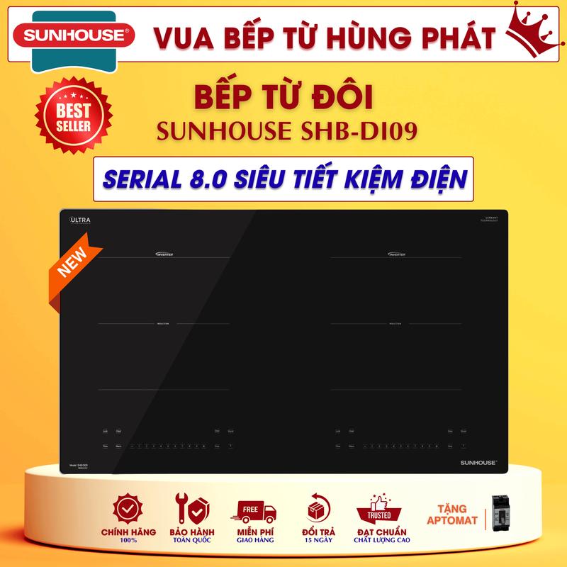 Bếp Từ Đôi SUNHOUSE SHB DI09 Serial 8.0 NEW 2025, Công Nghệ Đức, BOOSTER Nấu Nhanh, INVERTER Tiết Kiệm Điện, Nấu Liu Riu.