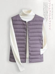 桜柄 軽量ダウンベスト、薄型、ノースリーブ、秋冬向け、カジュアルスタイル、ボタン留め、着回し自在
