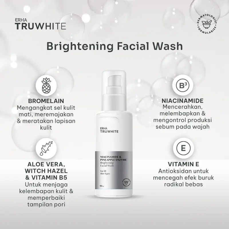 ERHA Truwhite Niacinamide & Pineapple Enzyme Brightening Facial Wash - Sabun Pencerah Wajah 3