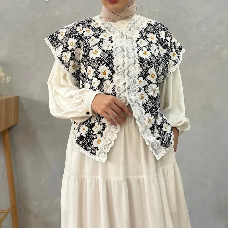 Eclemix Outer Maurin | Vest Brokat Bunga | Outer  Brukat Tanpa Lengan Wanita Rompi 5