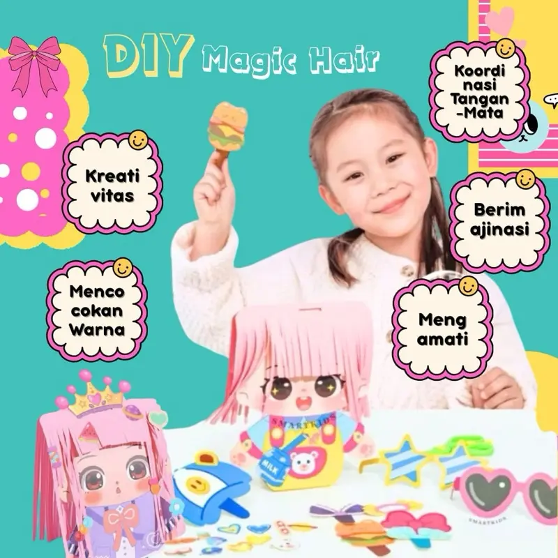 Mainan Anak Boneka Kertas Edukatif DIY Gunting Rambut Mainan Anak Perempuan Puzzle Magic Hairdresser/DIY Magic Hair/Mainan Salon Gunting Rambut DIY Makeover Hair Salon hairdresser 5