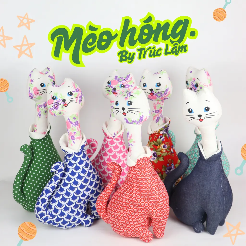 Đồ Chơi Cho Bé Thú Nhồi Bông Hình Con Mèo Cao Cổ Vải Hoa Bông Gòn Cao Cấp THU57 Trúc Lâm Handmade