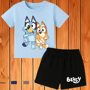 Setelan anak anak lengan pendek Blu3y Setelan anak anak cartoon Baju atasan dan bawahan anak anak lengan pendek Bahan katun Baju santai anak Baju sehari hari