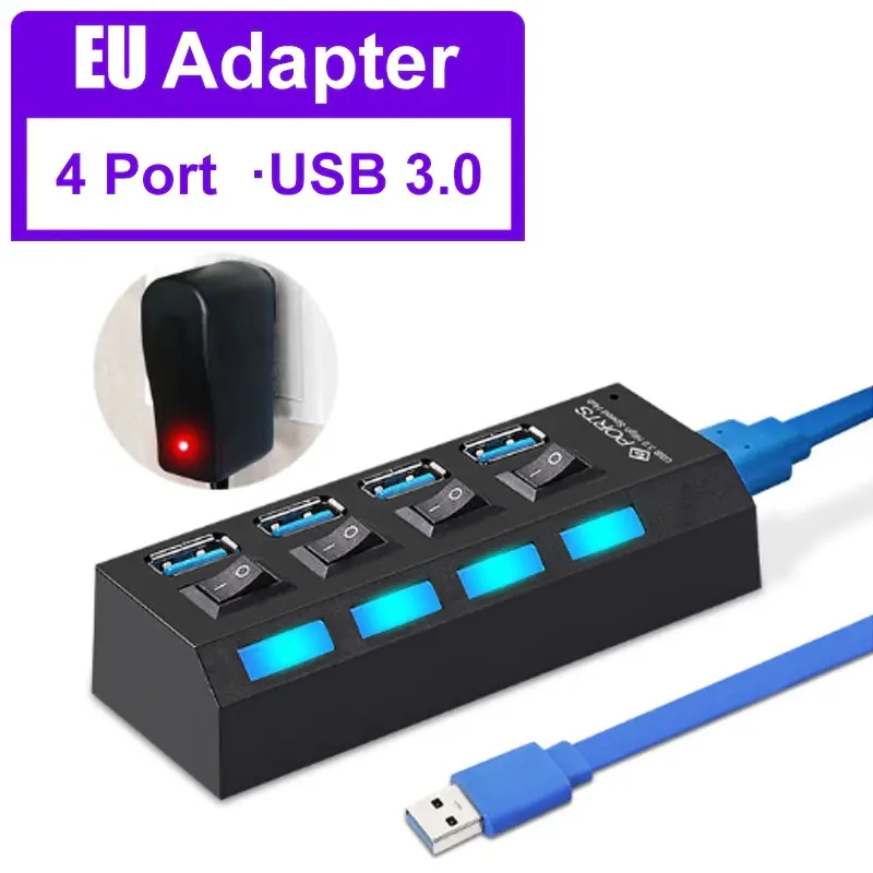 USB Hub 3.0 4-7 PORT + POWER SUPPLY ADAPTOR + TOMBOL ON-OFF RXD UH041 U911 U9103 HB3004 303 MUP256 Y445 103U3 0520 Card Computer 1