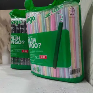 Sedotan WIGO warna HITAM / PASTEL 8 mm x 21 cm (1 Pack isi 200 pcs) Steril Higenis Murah Tebal Kuat