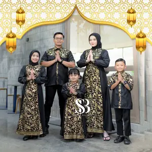 dijual satuan Couple Keluarga bahagia spesial hitam gold Gamis couple keluarga Baju Muslim terbaru Gamis Busui