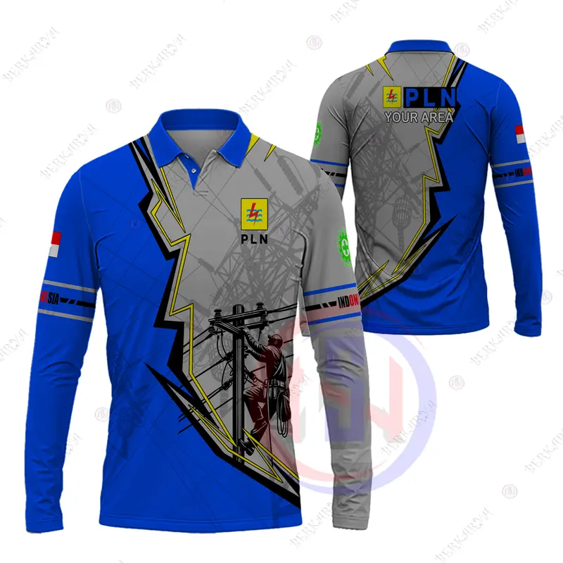 Baju PLN Kaos Polo Pria Jersey PLN Listrik Indonesia Fullprint Baju Kaos PLN Fullprint lengan panjang Atasan Kerah 3