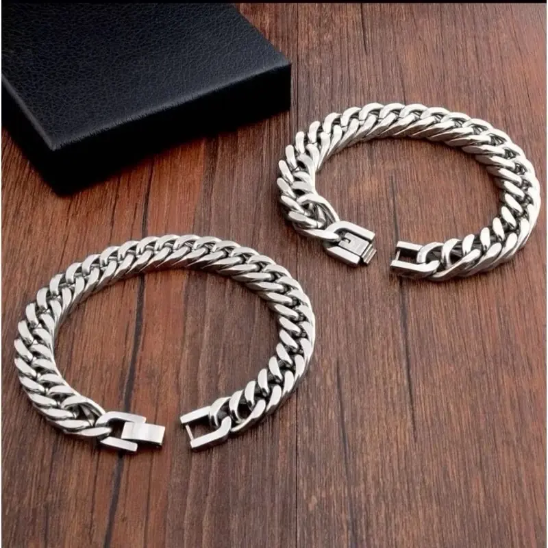COD GELANG TITANIUM RANTAI BAJA SILVER MODEL TERLARIS RANTAI KOTAK/GELANG PRIA Bracelets 2