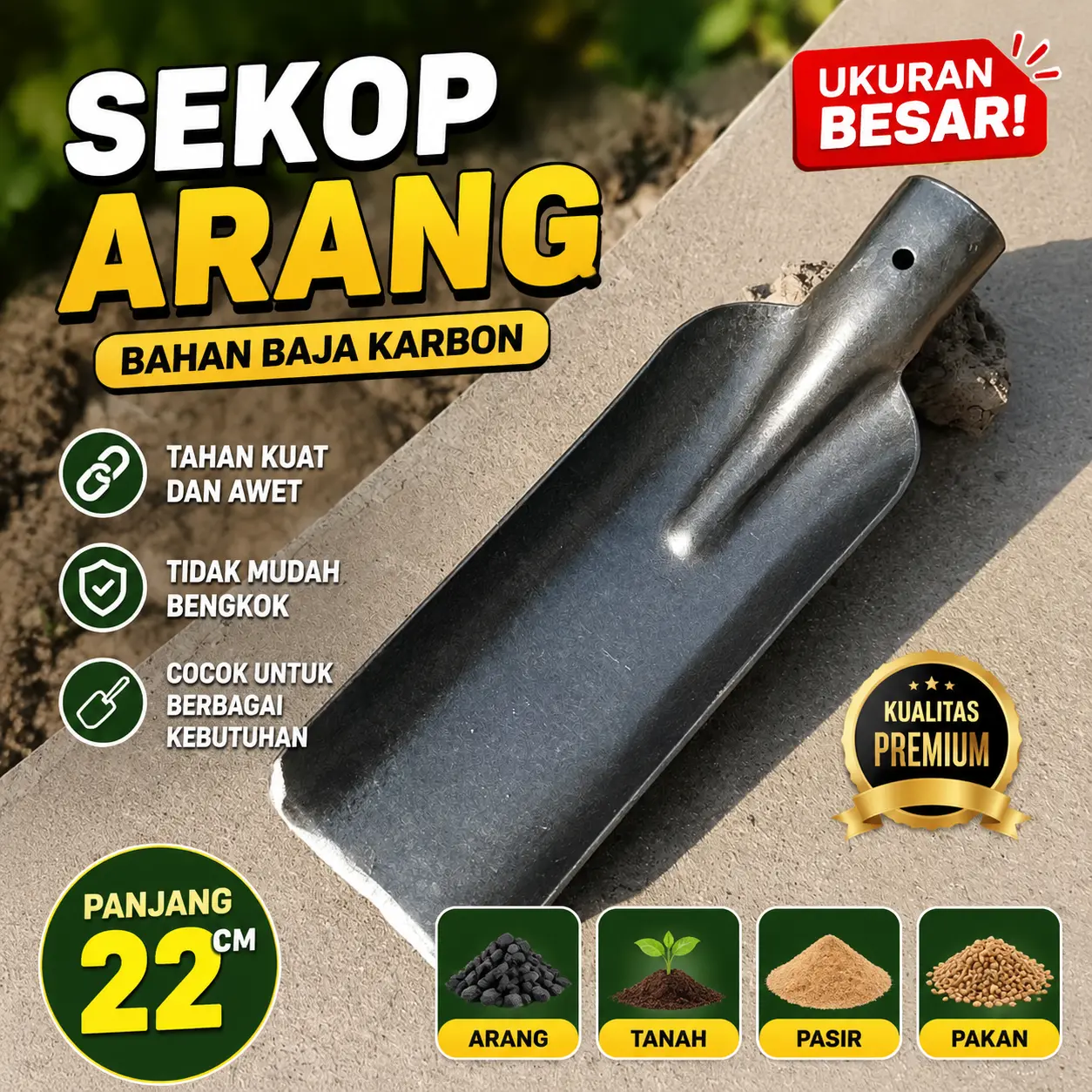 Kepala Sekop Baja Sekop Tanah Baja Tebal Alat Pembuat Lubang Tanah Alat Galian Lubang Tanah Taman(Tidak termasuk gagang kayu)