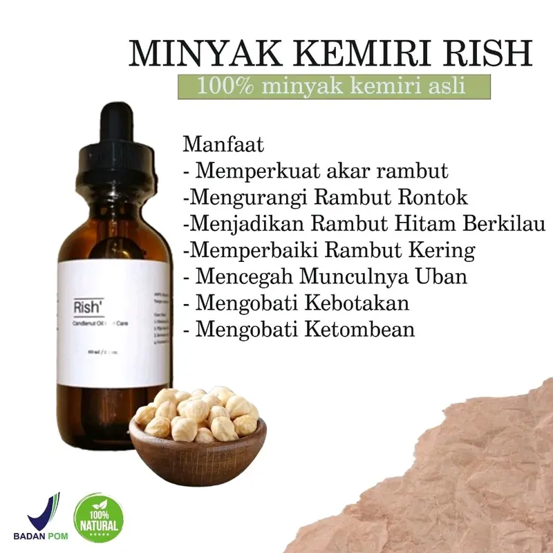 Ris'h Minyak kemiri asli membantu melebatkan rambut, atasi rambut rontok 1