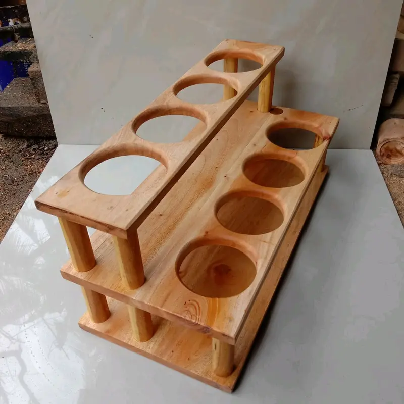 Rak Tempat Botol tingkat 8 lobang Diameter  Lobang 8 cm Alat Dapur Gelas Kayu 1