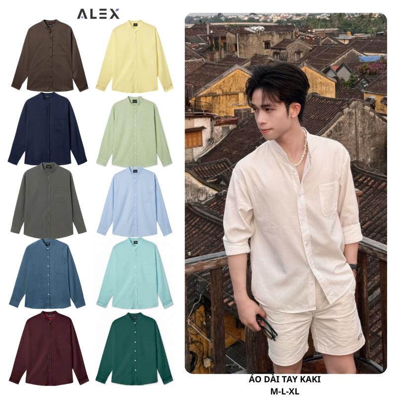 Độc quyền [ALEXMAN x Tư đẹp trai thích live]  Áo Sơ Mi link 1 cổ tàu Trơn Dài Tay Chất Liệu KaKi Cotton Mềm Mịn ALEXMAN