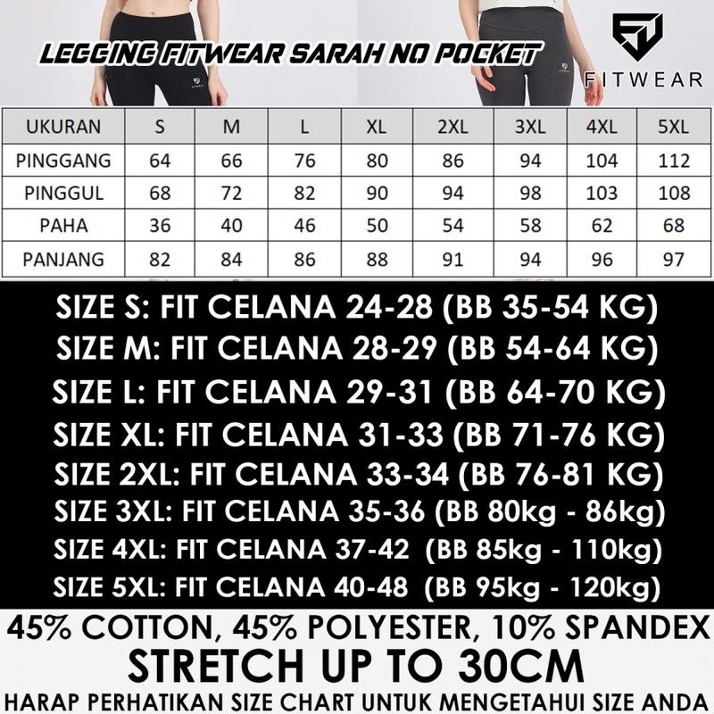 Legging Wanita FITWEAR SARAH NO POCKET PANJANG, JUMBO / BIG SIZE 3