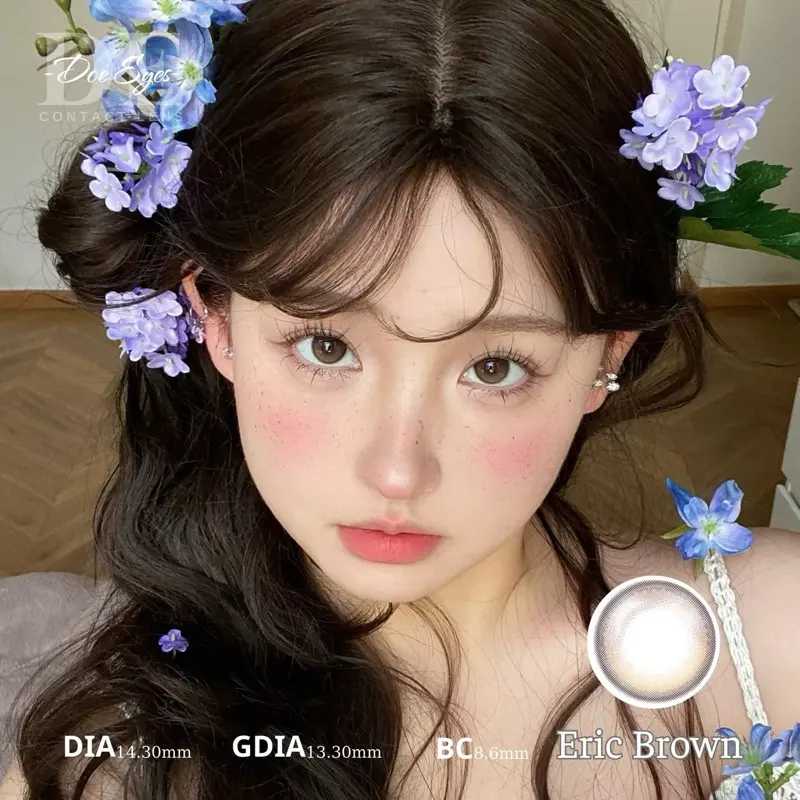 [ Eric Brown ] Kính áp tròng Doe Eyes - lens nâu  14.30mm - cận 0-7độ kèm khay