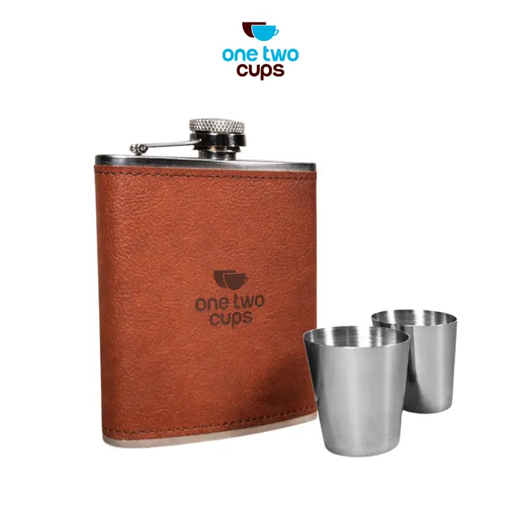 One Two Cups Botol Hip Flask Stainless Leather 7oz with Shot Glass - TAG7