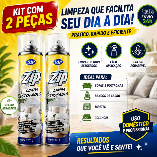 Kit 2 Limpa Estofado Spray Zip Clean 300ml My Place Limpa Carpete Teto E Banco e Carro Sofá Estofados e Muito Mais