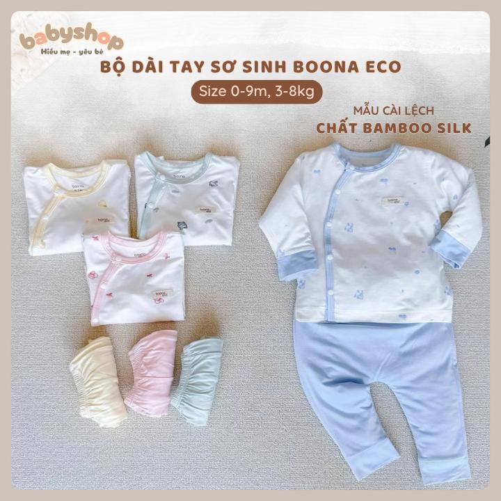 ( BST ECO) Bộ Dài Tay Sơ Sinh  Boona ECO Mẫu Hoạ Tiết Nhỏ Cài Lệch Chất Liệu Bamboo Silk Mềm Mại, Thoáng Mát Cho Bé 3-8Kg