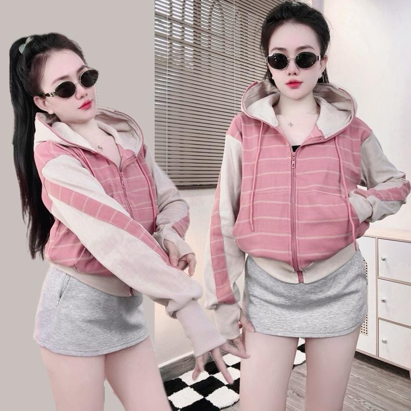 Áo Khoác Nữ Gân Sọc Dệt Phối Nón Trơn, Áo Đủ 6 Túi Dày Mềm Chống Nắng, Gân Bền Dễ Mặc, Nón Rộng, Dày Dặn 1 Cỡ By Hangfinshop