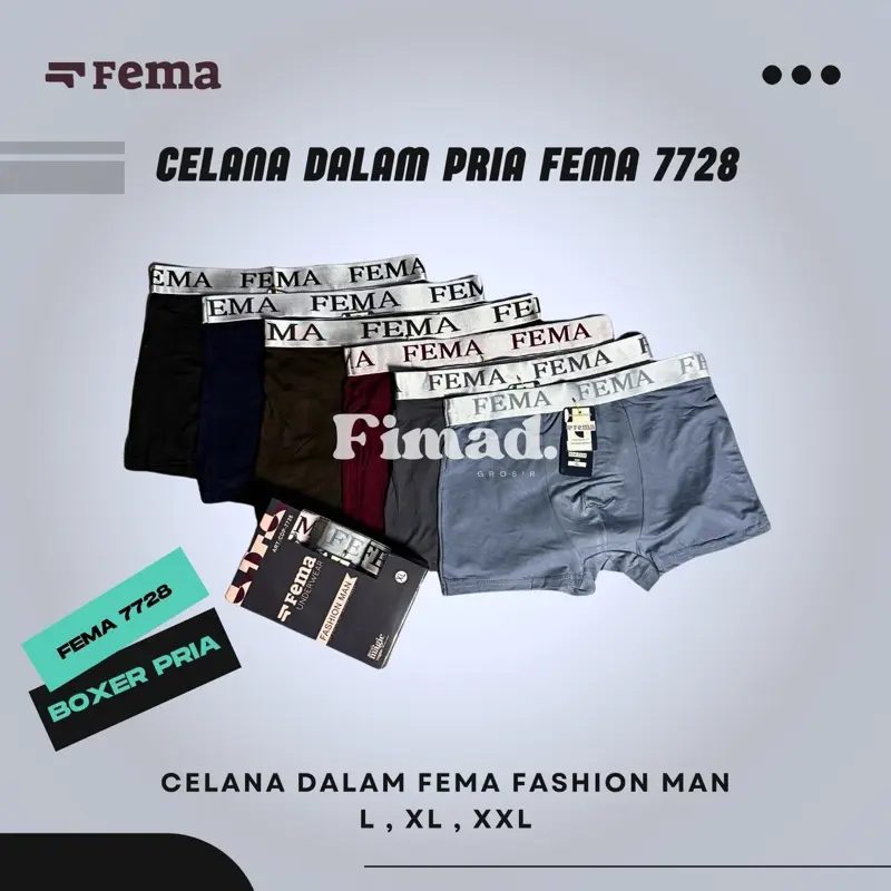 CELANA DALAM PRIA FEMA 7728 DEWASA POLOS ISI 3 6 12 CD BOXER PRIA Sport Katun Cowok celana  boxer  laki  laki Jumbo Pendek Remaja 0
