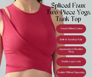 Spliced Faux Two-Piece Yoga Tank Top – One-Piece Fixed Cup, Solid Color Sleeveless Sports Top [YA29]