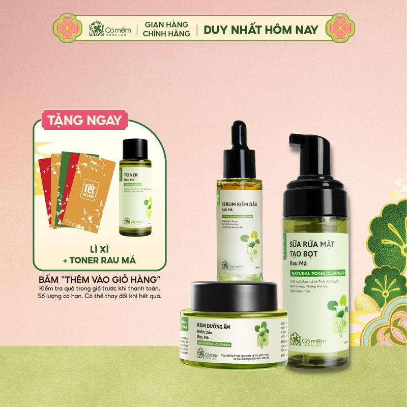  Bộ 3 Sản Phẩm Sữa Rửa Mặt Serum Và Kem Dưỡng Rau Má Cỏ Mềm 