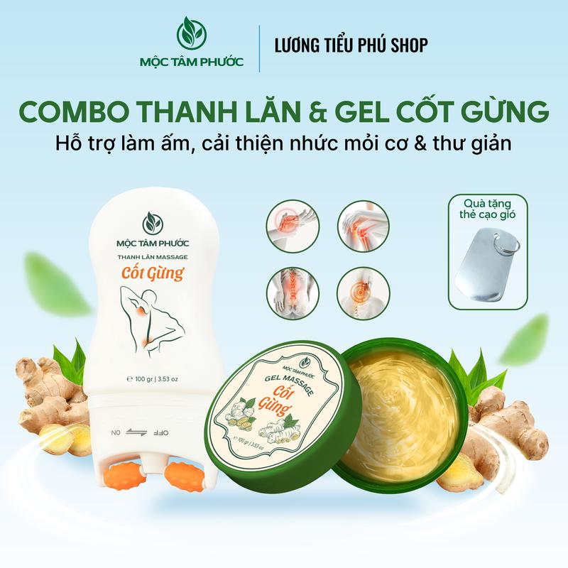 Combo 1 Thanh Lăn 100ml+ 1 Hủ 100ml Gel Massage Cốt Gừng - Tinh Chất Xoa Bóp Hỗ Trợ Cải Thiện Nhức Mõi Thư Giãn Cơ Tặng 2 Thẻ Cạo Gió