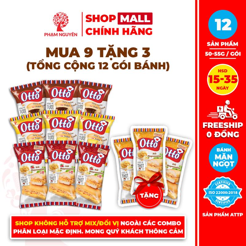 Tổng cộng 12 Gói Bánh Mì Ăn Sáng Otto Phạm Nguyên Mặn - Ngọt 4 vị 50g/55g