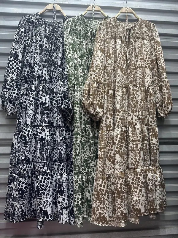 Gaun Satin Panjang Polkadot  Cetakan Macan Tutul Plus Longgar Dan Kasual Ukuran Gemuk Mm Slim Fit Dan Tipis Sifon Wanita Dress Korean 6