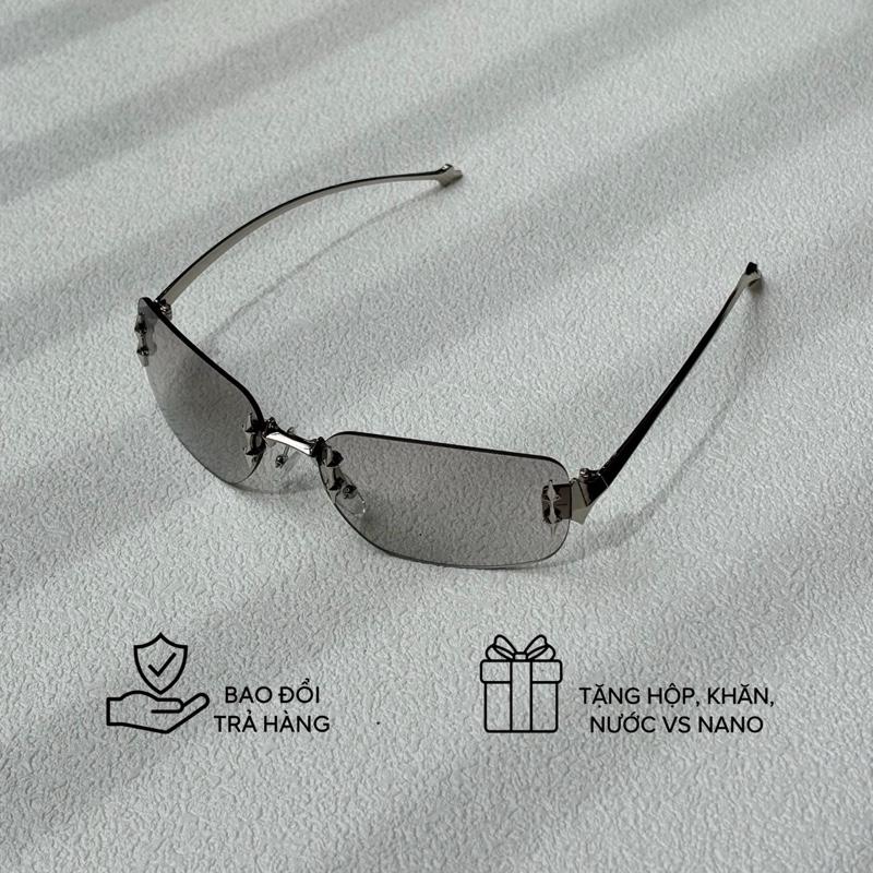 Kính râm không viền TL chất chơi sang chảnh kính râm chống tia UV Kính Mắt (tặng nước rửa kính cao cấp) Pin Trang Trí Women