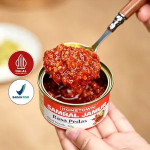 HOMETOWN Sambal Jamur Rasa Pedas 80gr - Sambal Jamur Pedas Gurih Siap Saji, Cocok Untuk Makan Nasi, Mie Goreng, Mie Rebus, Lauk Pendamping Harian, Cemilan Pedas Viral Terlaris, Praktis Awet Rasa Enak