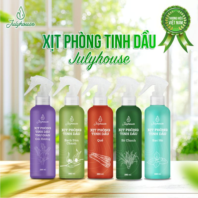  Bình xịt phòng tinh dầu  Sả Chanh Bạch Đàn Chanh Bạc Hà Quế Oải Hương JULYHOUSE 280ml công dụng khử mùi mang lại hương thơm thư giãn 