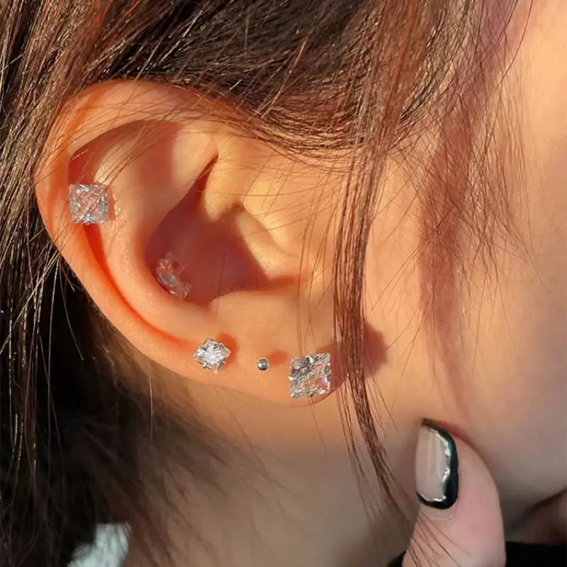Bông Tai Zircon, ALCADEN, Thời Trang Và Thường Ngày, Bán Chạy, Dành Cho Phụ Nữ, Bông Tai Dây Xích, Bông Tai Đinh tán, Zircon khối Mịn, Wanita