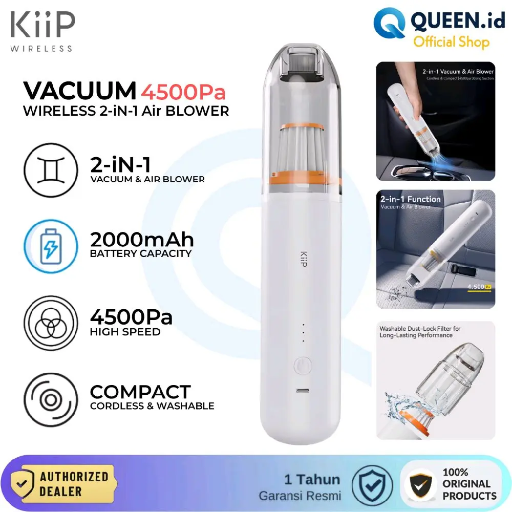 KIIP Vacuum Cleaner Wireless Portable 4500Pa Penyedot Penghisap Debu Genggam 2in1 Mobil Rumah Multifungsi - CVC4K5