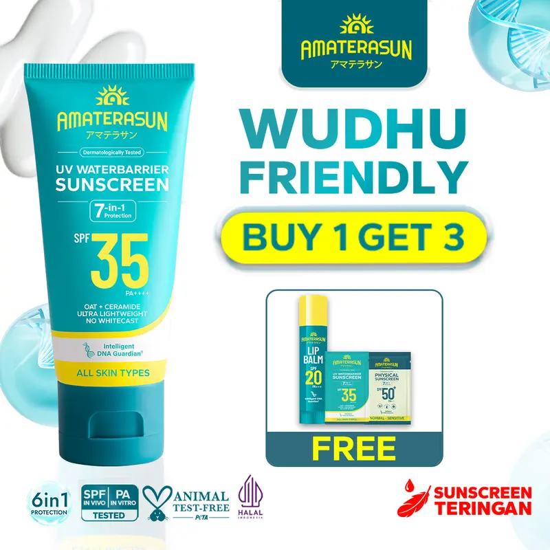 [EXCLUSIVE SARWENDAH] BUY 1 GET 3 - AMATERASUN  UV WaterBarrier SPF 35 PA++++ Sunscreen Wudhu Friendly 0
