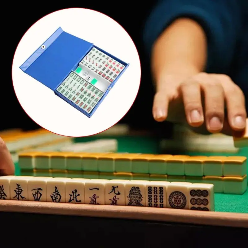 144Pcs/Set Mahjong Portable Mini Mahyong Mainan Traditional Chinese Board Game Travel 7
