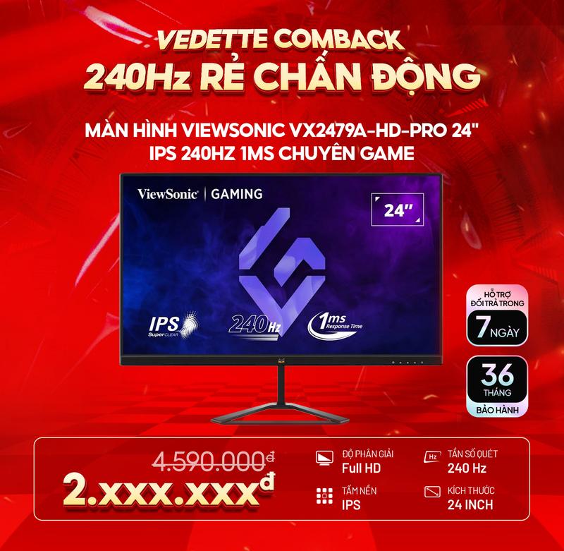 Màn Hình ViewSonic Gaming VX2479A-HD-PRO 24" IPS 240Hz 1ms Chuyên Game Full HD 102% sRGB Bảo Hành 36 Tháng