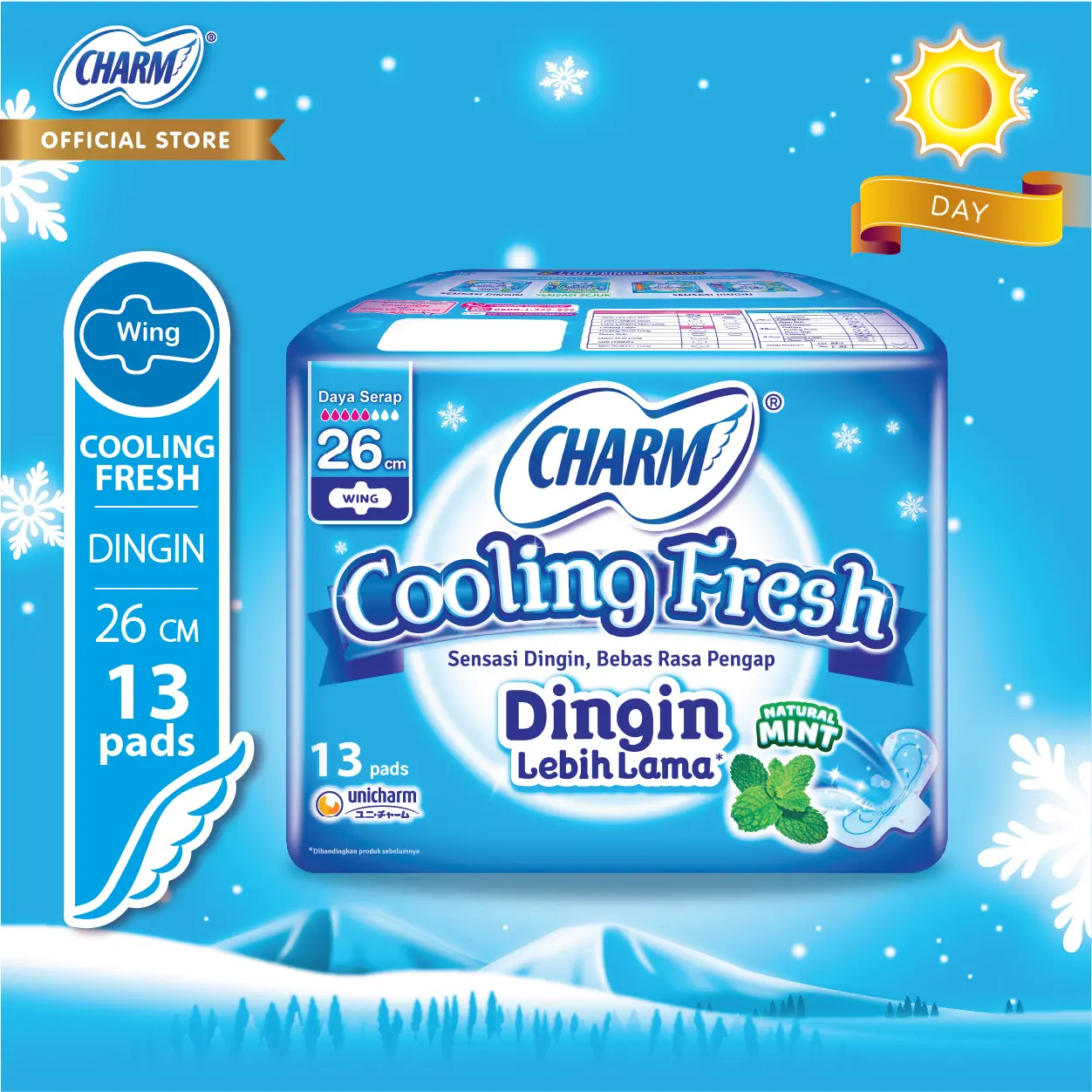Charm Pembalut Cooling Fresh Wing Long 26cm 13 pads