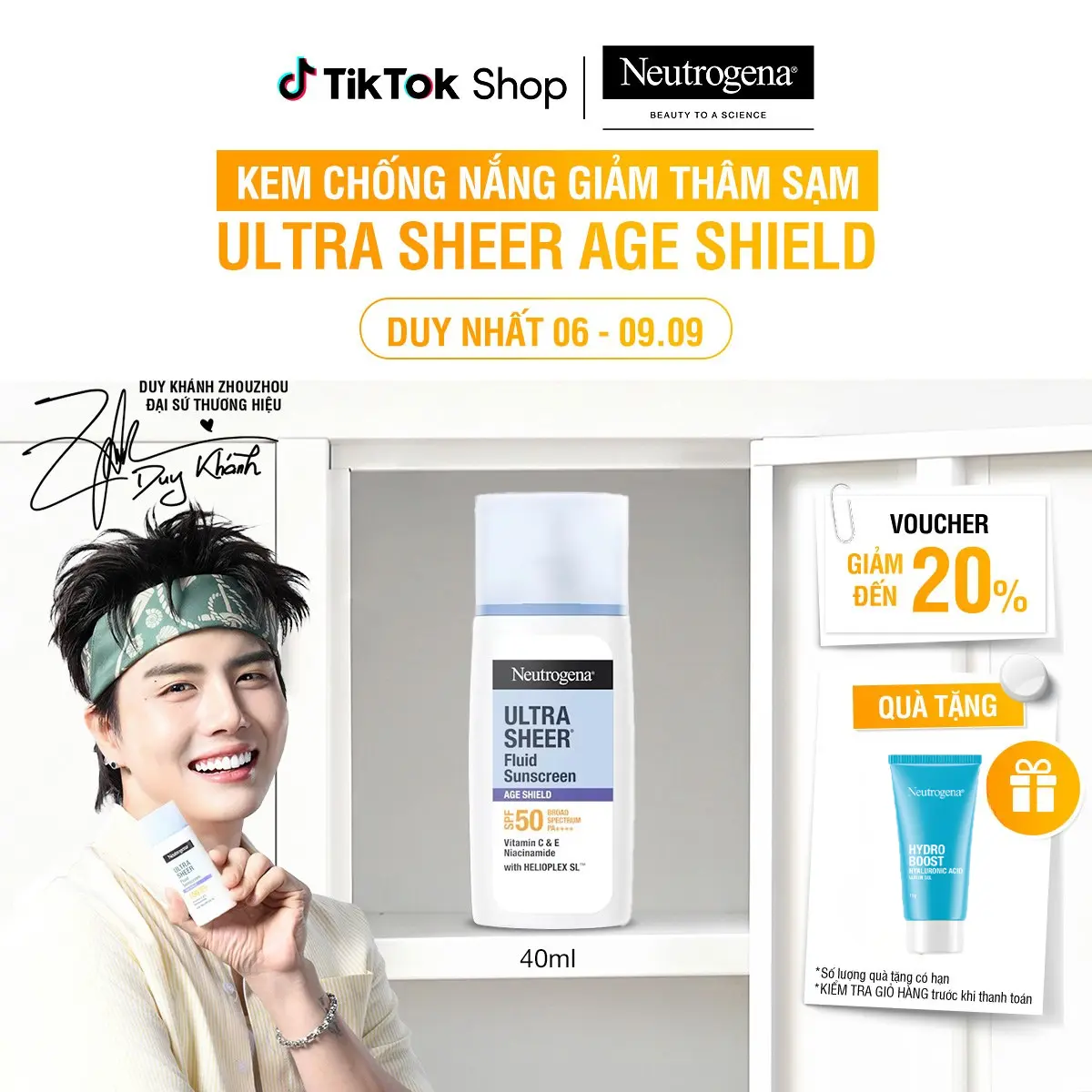 Kem Chống Nắng Neutrogena Ultra Sheer Fluid Sunscreen Age Shield SPF 50 Broad Spectrum PA++++ 40ml