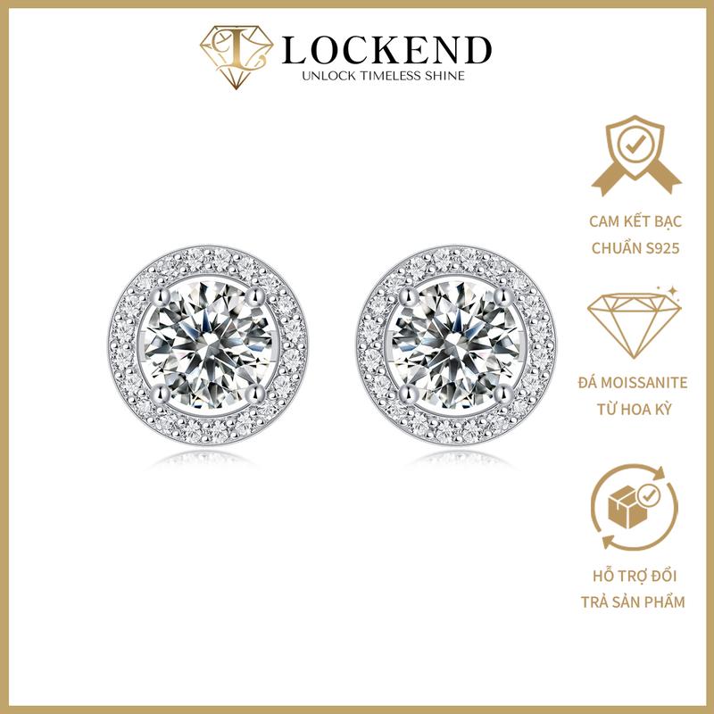   Lockend  Bông tai tròn bạc 925 đính đá Moissanite 0.5*2 carat màu D có chứng chỉ GRA sang trọng món quà cho sự khởi đầu của tình yêu 