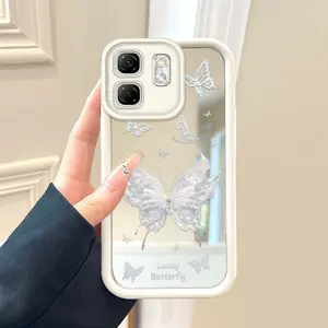 Case Hp Cermin Untuk Infinix Smart 9 Hot 50i Kesing HP Cermin Kupu-kupu Hitam & Putih Tahan Jatuh Casing Phone Butterfly Tidak Mudah Menguning Soft Flower Mirror Softcase Silikon Sofcase Cassing Cesing Kasing Chasing 8484