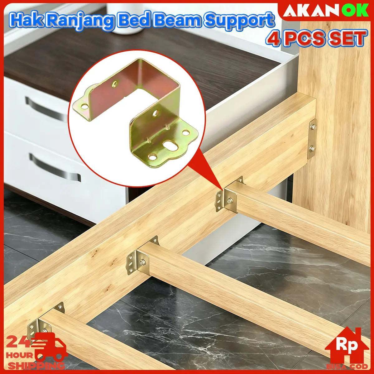 Hak Ranjang Bed Beam Support 4pcs Galvanis Anti Karat 40mm Lubang Oval Stand Balok Dipan Penyangga Kayu Tempat Tidur Bed Beam Support Bracket