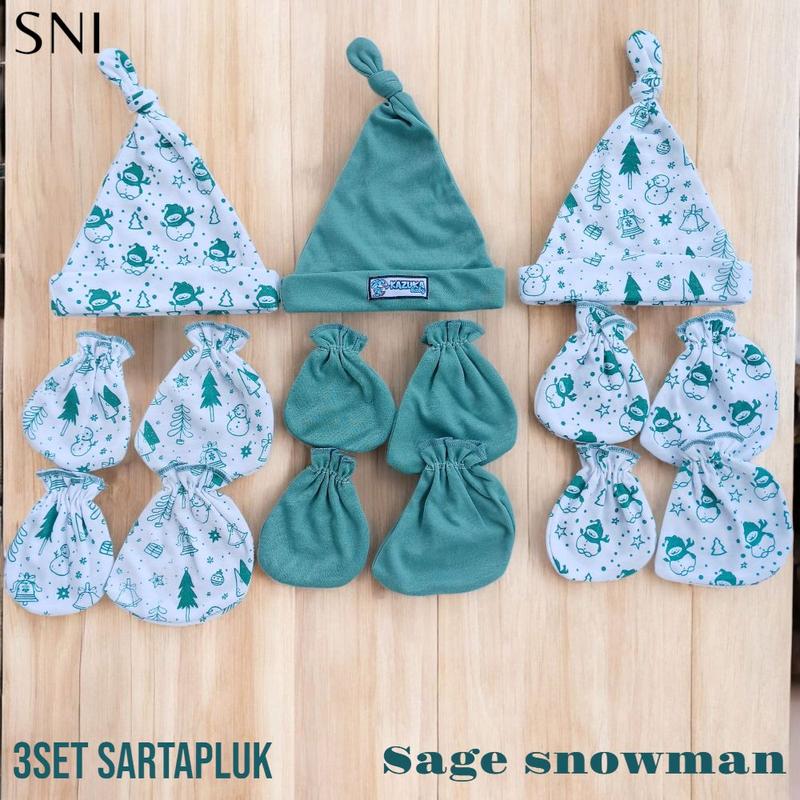 Product Introduction of 9in1 / 3 Set Topi Dan Sarung tangankaki Bayi Baru Lahir (SNI) Usia 0-3 Bulan Unisex Fashion 11